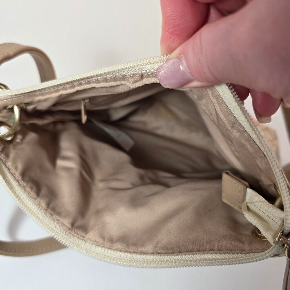 Floral Crossbody Bag Tan Neutral Multi Pocket Adjustable Strap - Picture 7 of 9